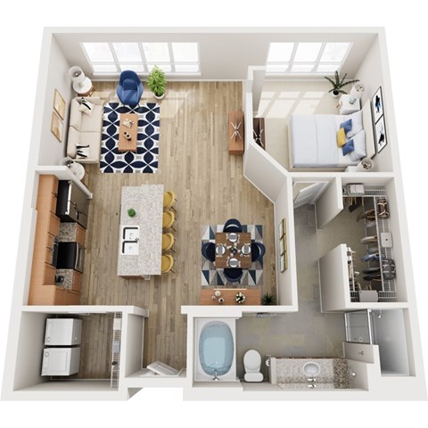 Floor plan for 1 bed, 1 bath, 925 sqft